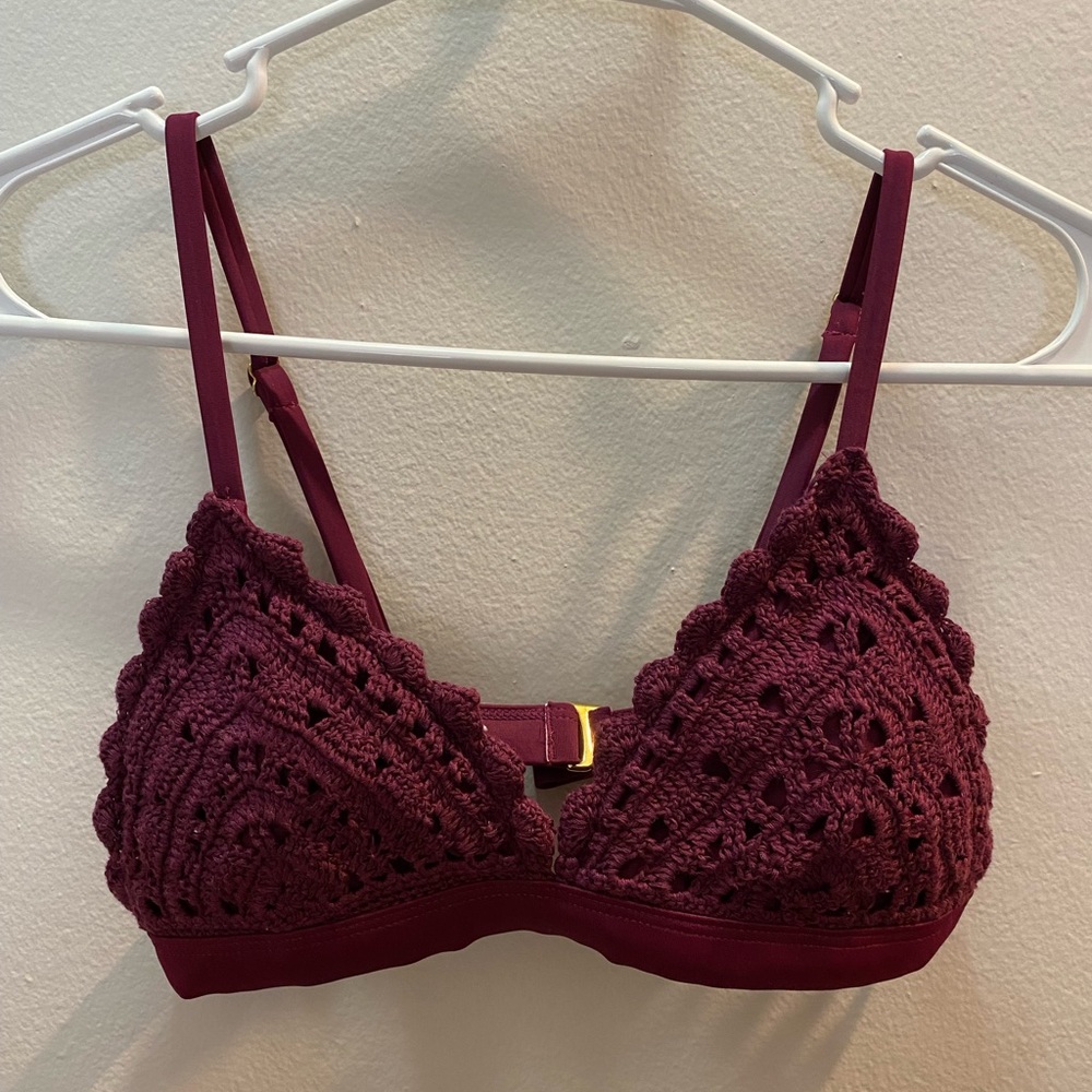 Maroon Crochet Bikini Bathing Suit Top
